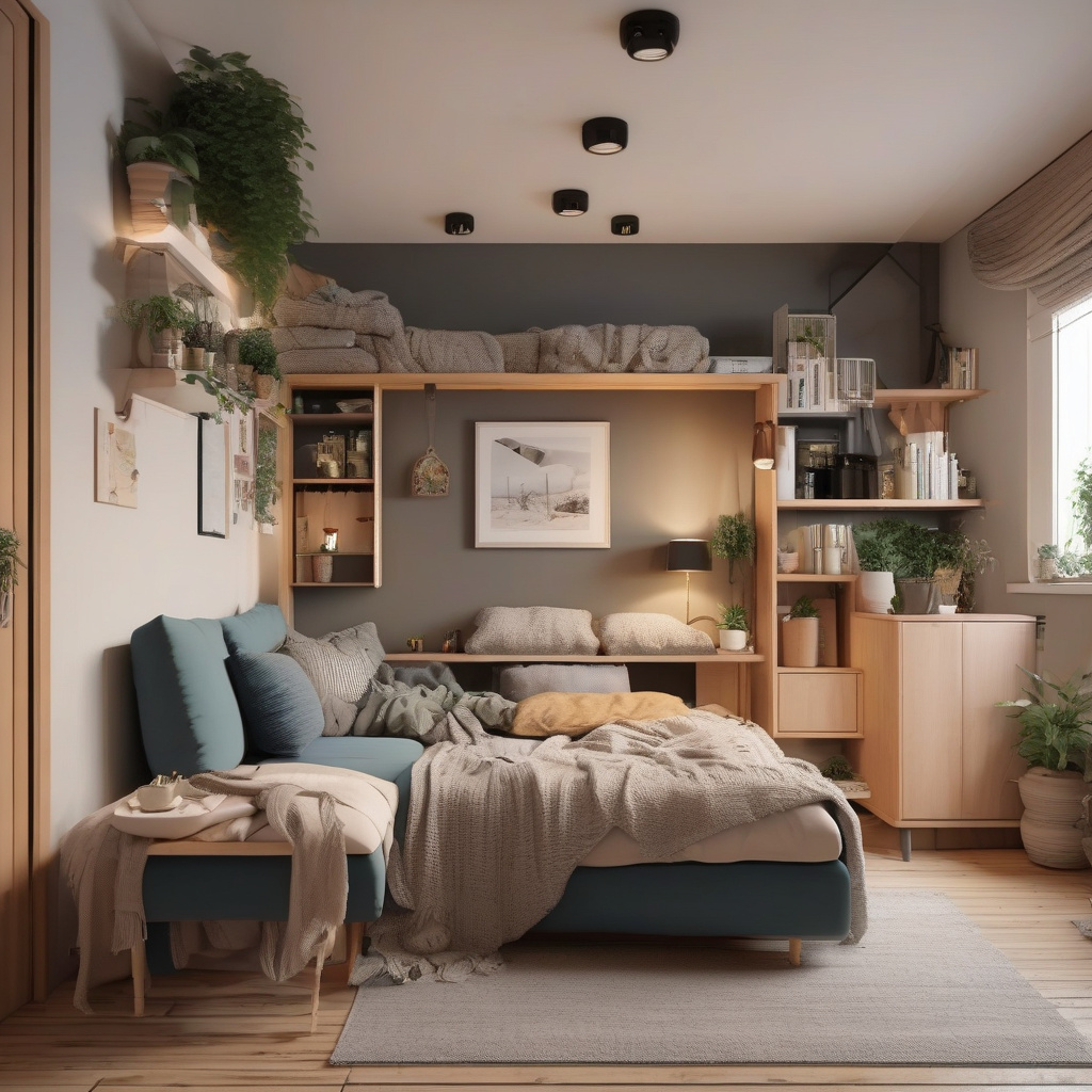 Современный интерьер, мебель и декор в компактной гостиной