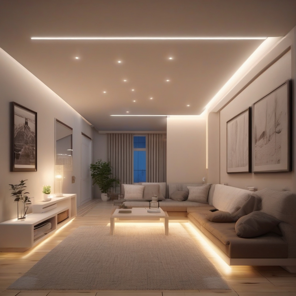 Світлодіодне освітлення на білому тлі в інтер'єрі