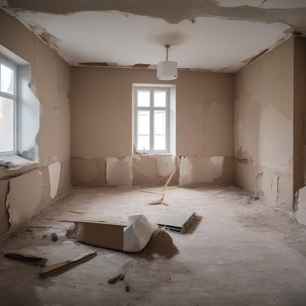 майстер проводить затирку штукатурки після ремонту тріщин