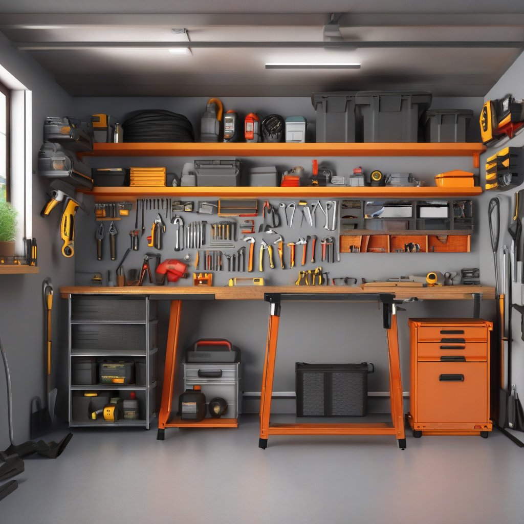 організована майстерня з полицями та інструментами