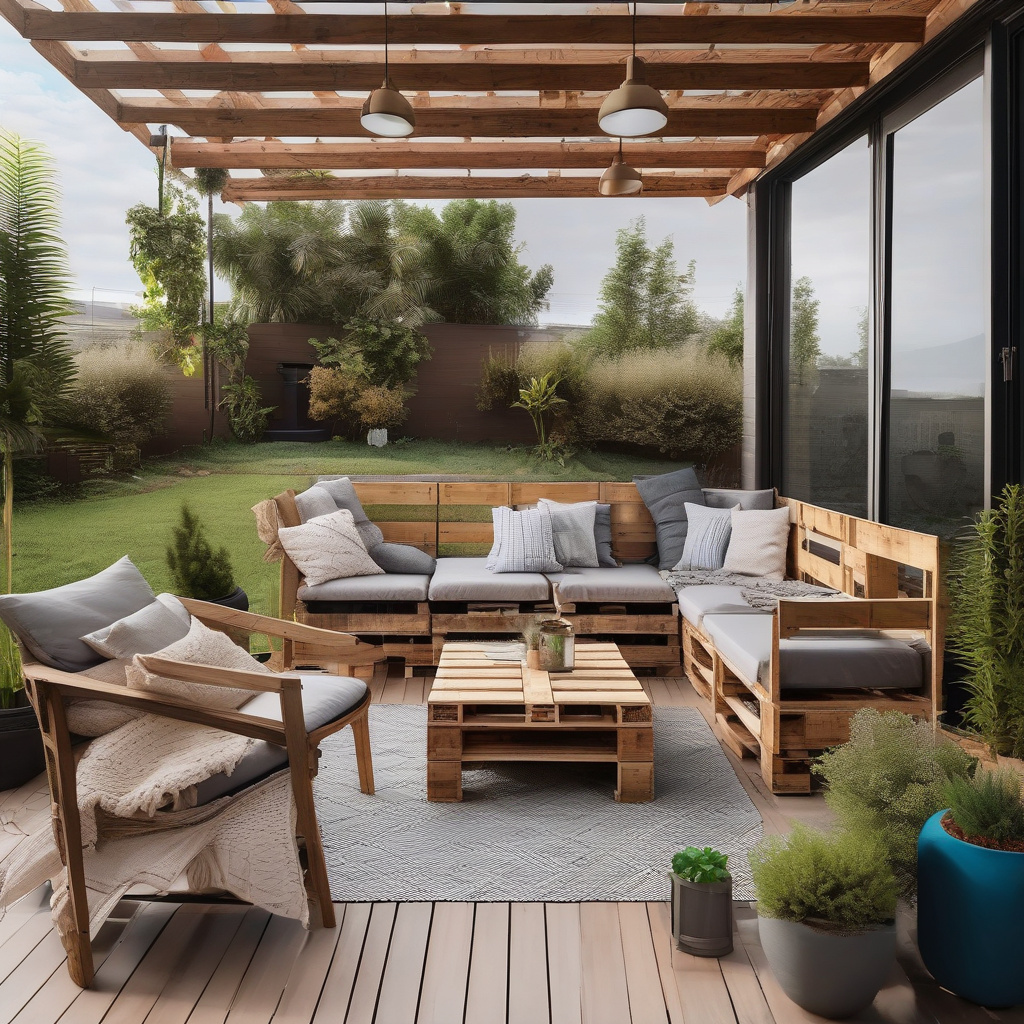 затишний куточок з палет на терасі