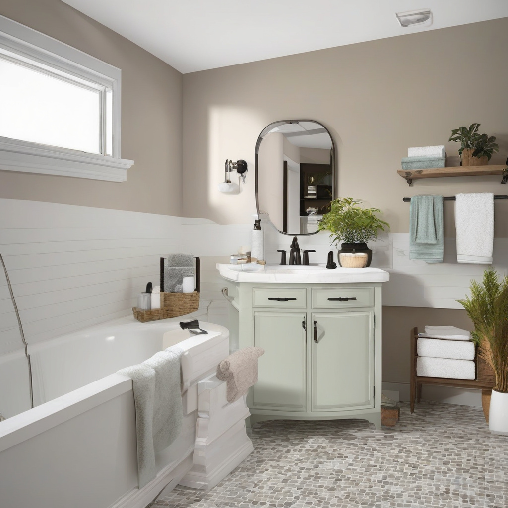 Обновленный интерьер ванной комнаты после замены зеркала и шторы