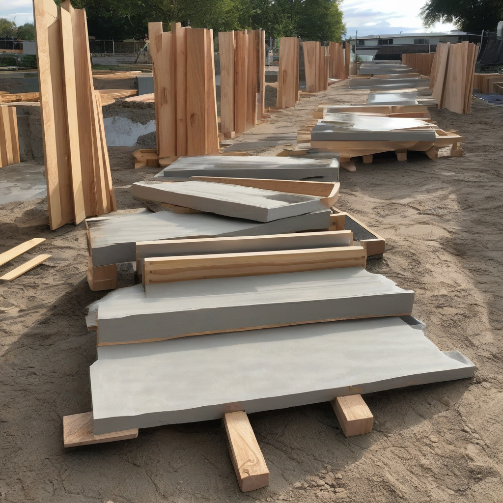 Процесс заливки бетонной дорожки на участке