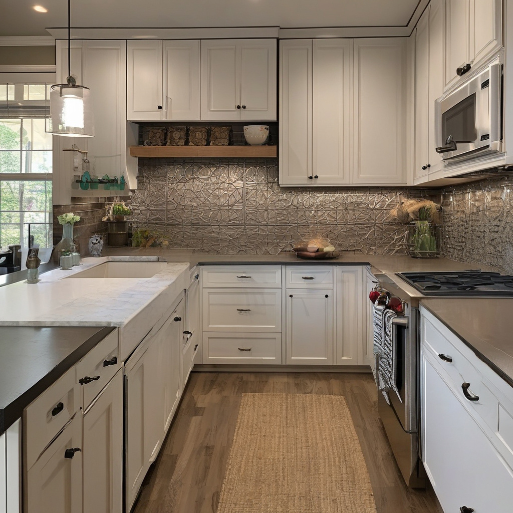 Монтаж керамічного фартуха: майстер готує сучасний інтер’єр кухні Установка плитки на фартух у сучасній кухні майстром у рукавичках