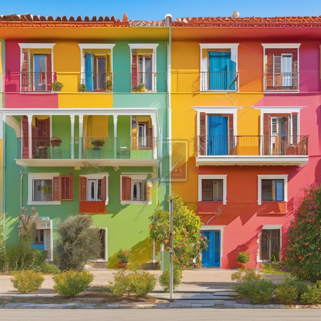 Бригада рабочих красит фасад дома