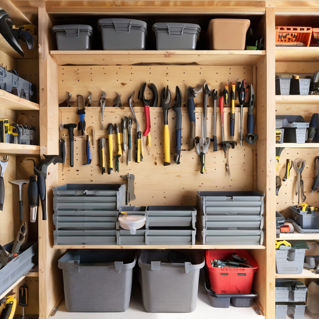 Гаражне зберігання садового інвентарю: контейнери, ящики, порядок Гаражна шафа з садовим інвентарем, організовано у контейнери