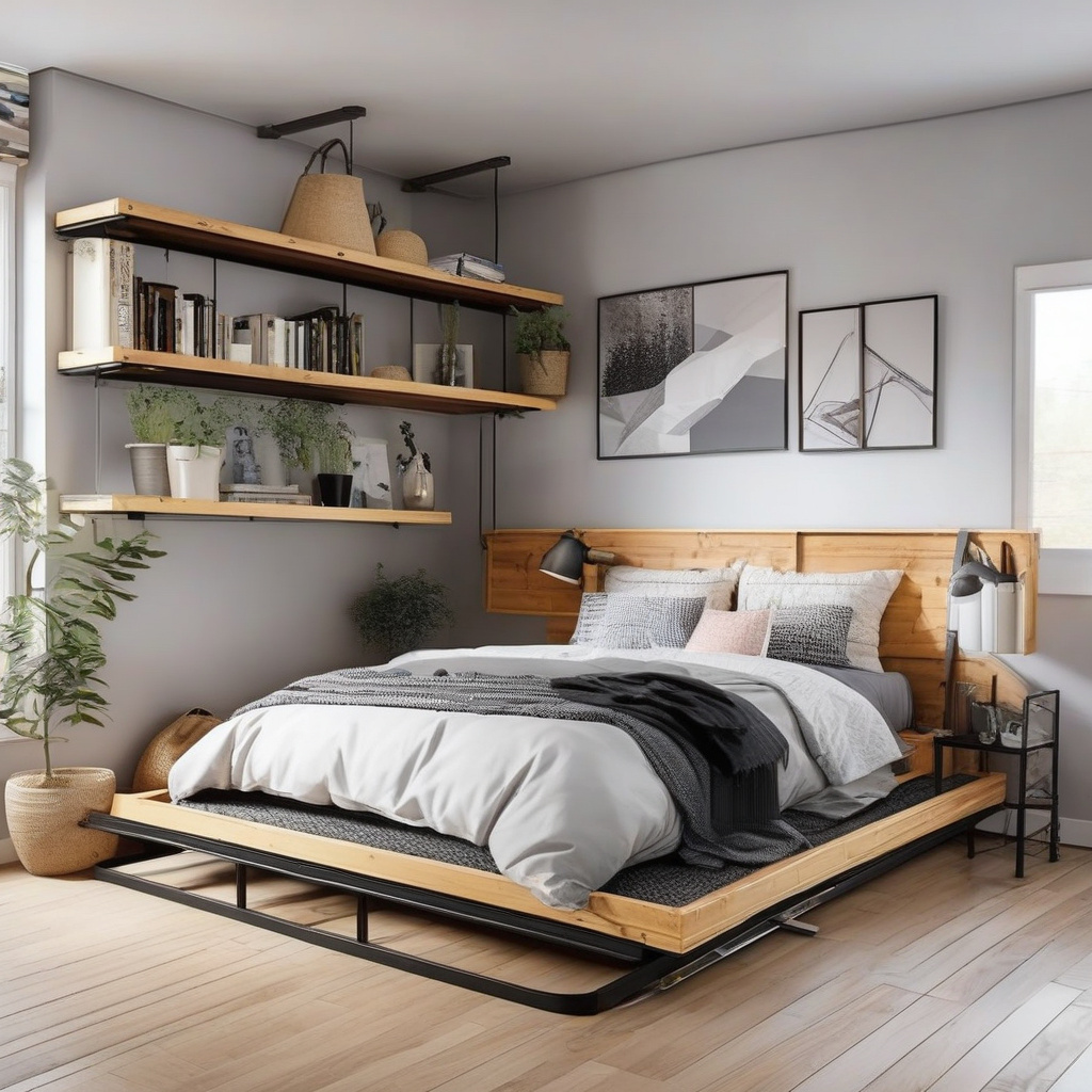 Саморобна платформа-підйомне ліжко в гармонійному інтер’єрі спальні