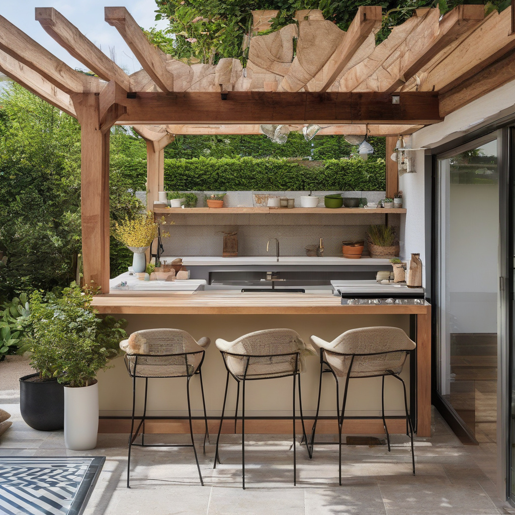 Приклад раціонального планування літньої дачної кухні із плитою і мийкою під навісом Приклад планування літньої кухні для дачі плитою і мийкою