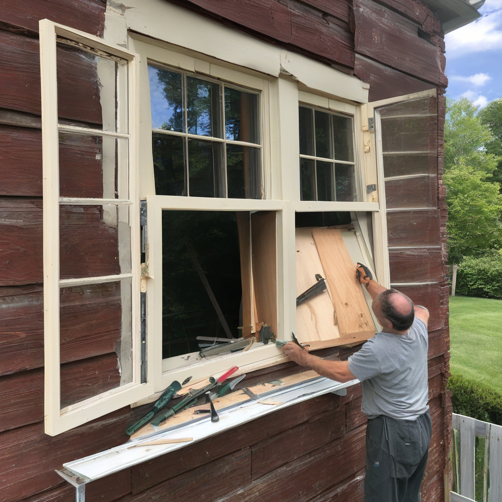 Старі дерев'яні вікна під час ремонту з новим шаром фарби