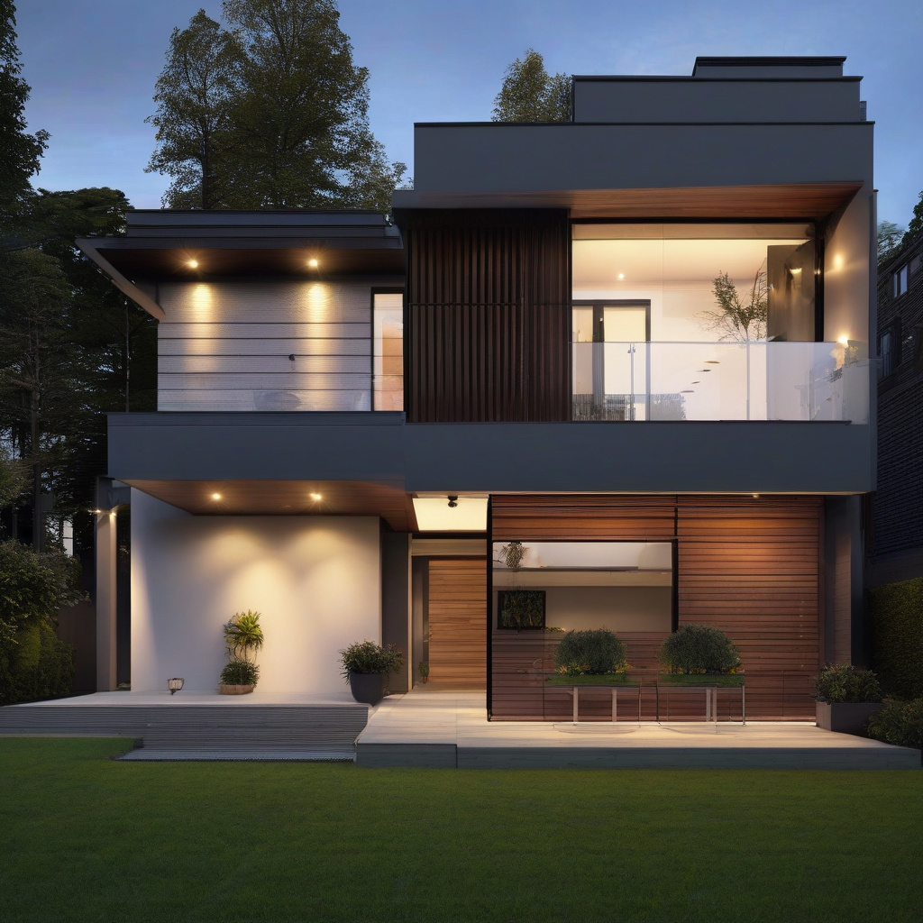 Сучасний фасадний прожектор з датчиком руху у вечірньому саду