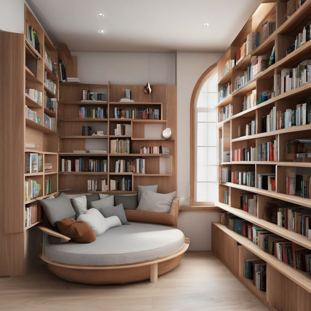 дизайнерські книжкові полиці в сучасній домашній бібліотеці