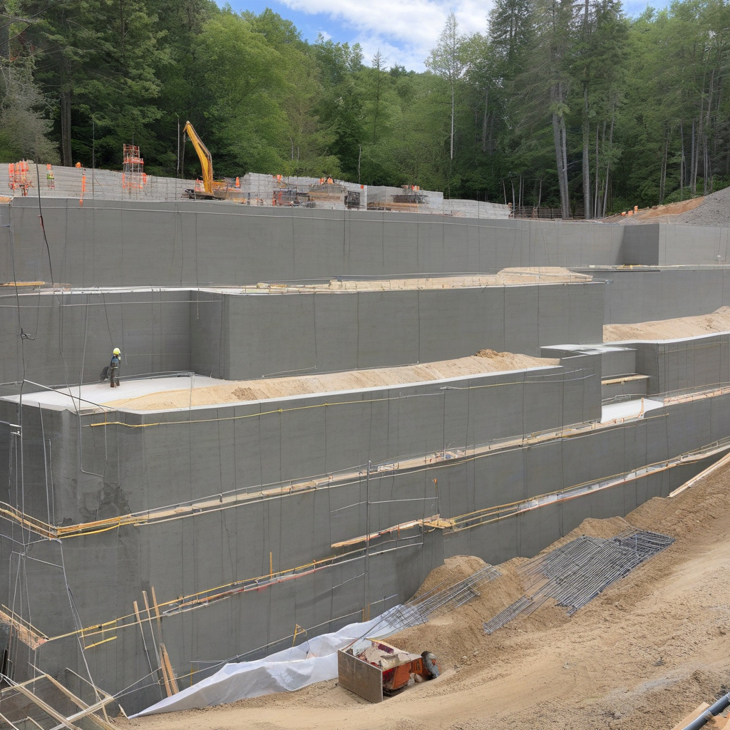 Бетонна підпірна стіна на схилі приватної ділянки бетонна підпірна стіна на схилі з зеленню