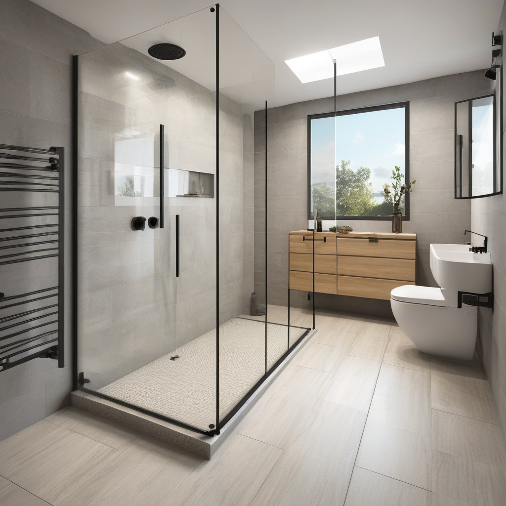 Результат професійного встановлення перегородки у львівській ванній сучасна скляна душова перегородка у ванній кімнаті Львова після встановлення майстром