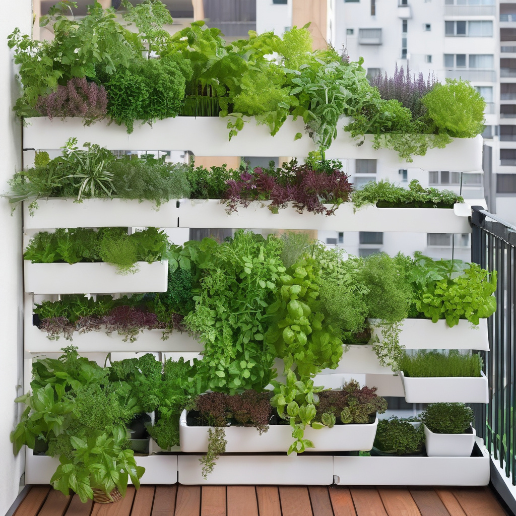 Декорований балконний сад із підвісними горщиками та овочами