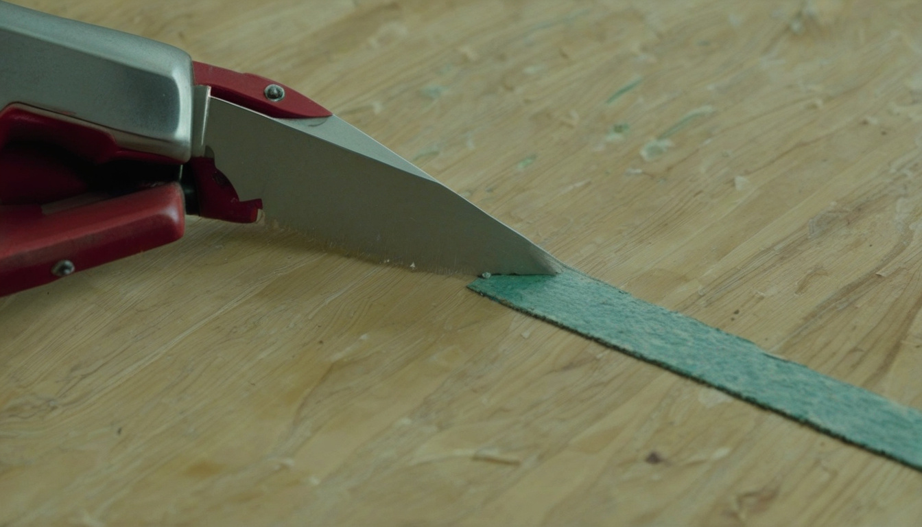 Покроковий монтаж лінолеуму з ретельною підрізкою по краях у кімнаті