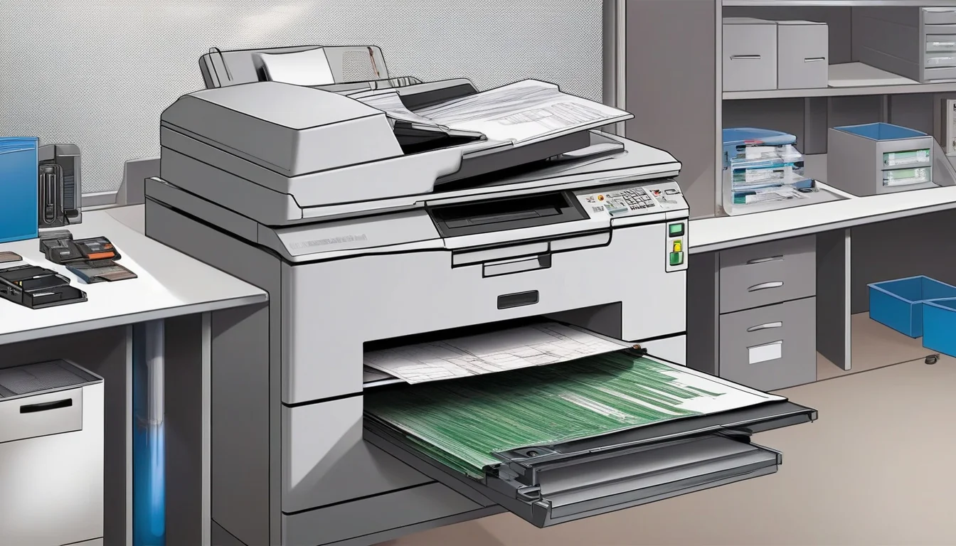 Kserokopiarka biurowa z problemem zacinania papieru
